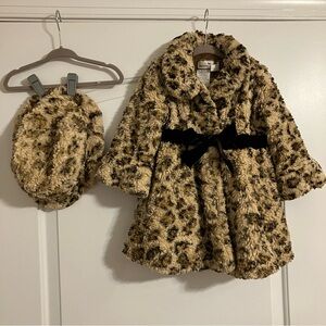 American Widgeon Girls 3T Faux Fur Leopard Print Coat w/ Matching Hat